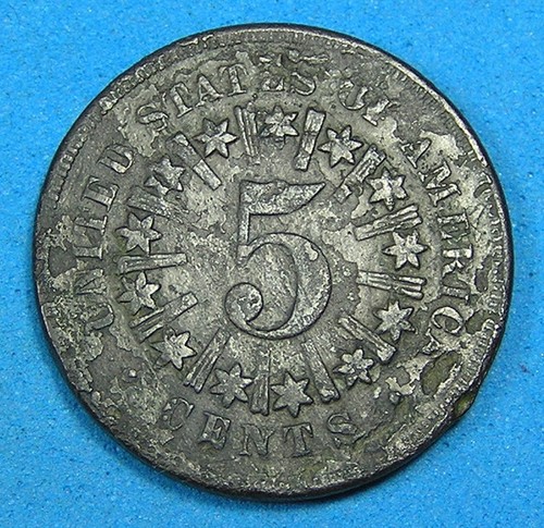 1866 Shield Nickel with rays, toned dark, Free S/H after 1st item - Picture 2 of 2