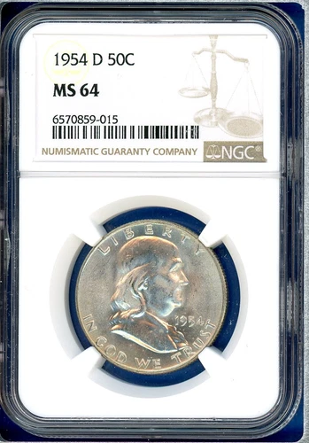 1954 D NGC MS64 Franklin Silver Half Dollar 50c US Mint Coin 1954-D MS-64