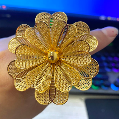 24k Gold Plated Ring Big Flower Ring Sudan Dubai Indian Arab
