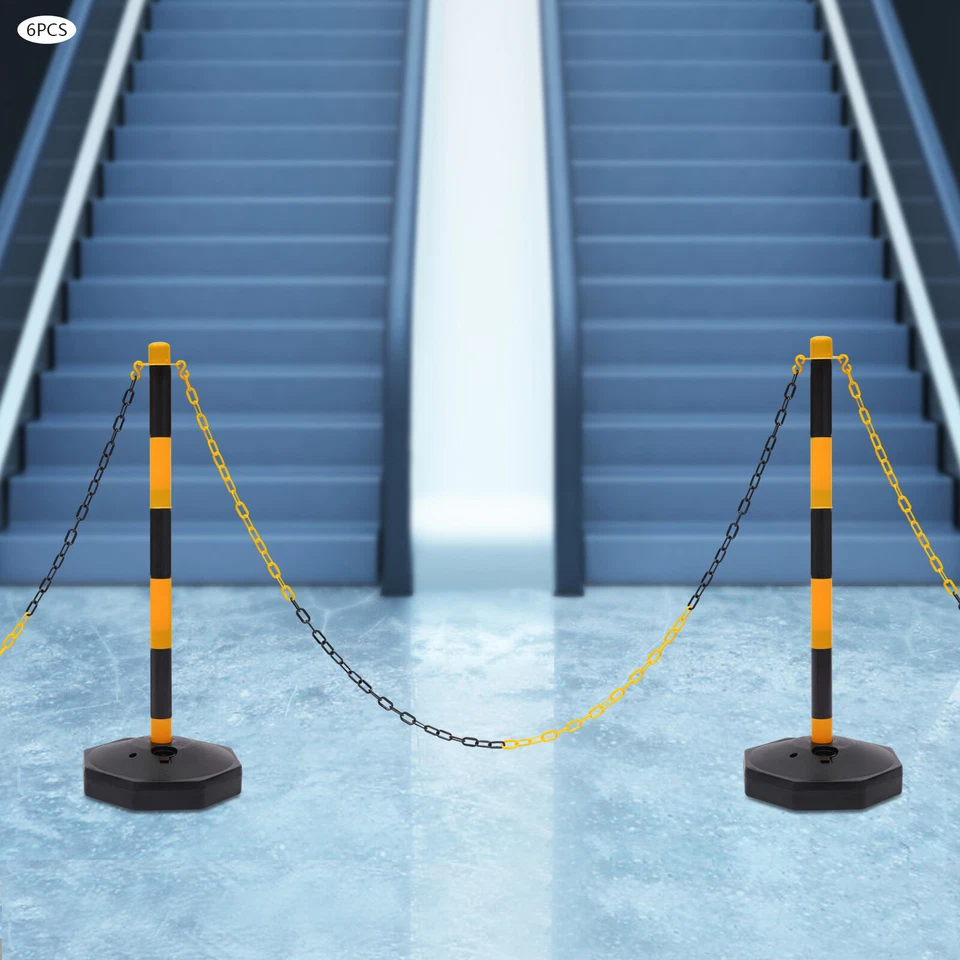 6 Packs Portable Parking Pole 33.5Inch Adjustable Delineator Post With Chains US - Image 4 of 4