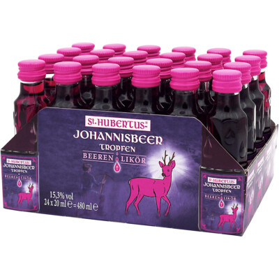 St. Hubertus Johannisbeer Tropfen Beeren Likör Premium Shot 24 x 20ml
