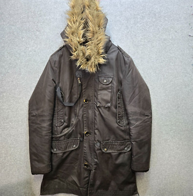 Herren Zara schwerer Parka Mantel dunkelkhaki Gr. M schwere Viertellänge