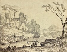 Etching WILLIAM AUSTEN aft. LOCATELLI River Landscape 1781 + LEINSTER x 2 Prints