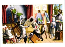 Oversized Postcard Dressed Cats Painting