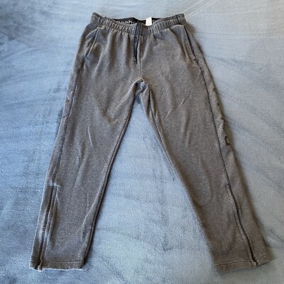 Reebok Men s Ankle Zip Gray  Drawstring Logo Sweatpants/Joggers Large