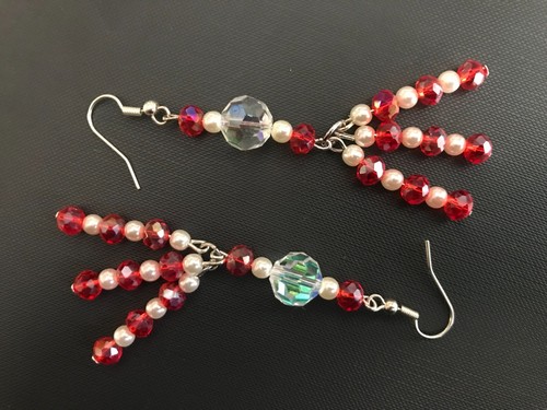 RED LONG DROP DANGLE PEARL AND CRYSTAL GLASS BEAD EARRINGS FASHION JEWELRY - Picture 5 of 9