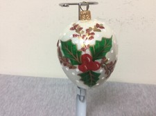 Blown Silvered Glass Hand Decorated Egg Shape Christmas Ornament Poland