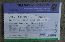 2012-13 Tranmere Rovers  v Yeovil Town  - League One  - Ticket Stub