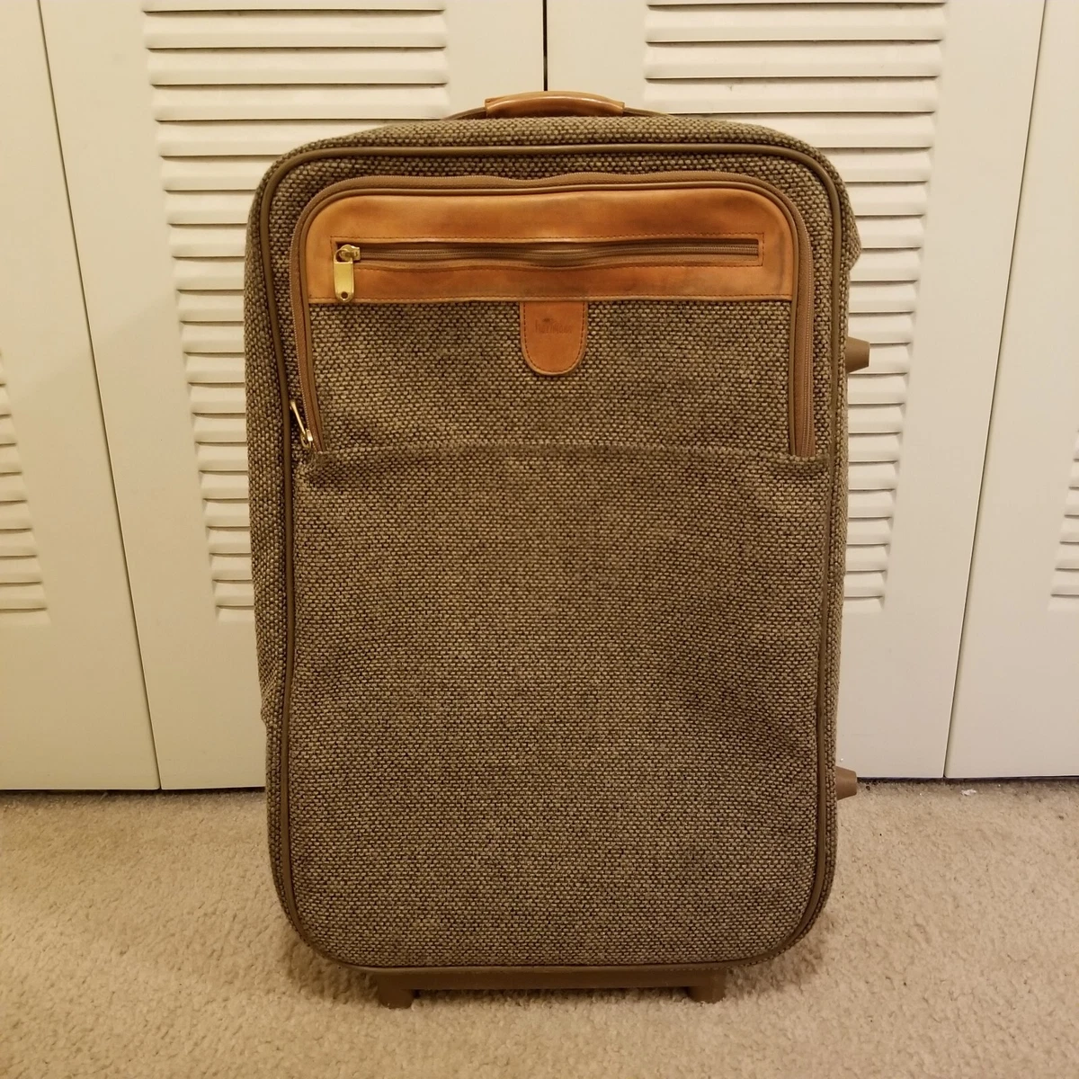 Vintage Travel Smart Blue Tweed Luggage Set Medium Suitcase 