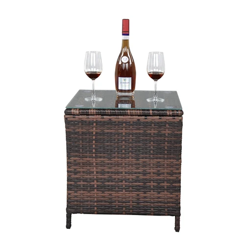 Glass Surface Brown Gradient Iron Frame Rattan Side Table Hot Sale - Picture 4 of 12
