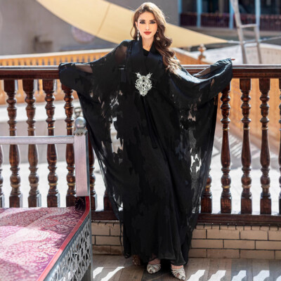 knee length dresses for ladies eleven44 Modal Stretch Long Sleeve Kaftan in Black main image 0
