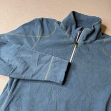 Title Nine Women  s Blue Grey 1/4 Zip Fleece Pullover Sweater Size Large Pockets