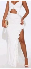 Fashion Nova Long White SELENA Ruffle Maxi Dress Size XS Brand NEW TAG $45