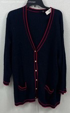 NWT Talbots Women's Navy Knitted Red Lined Crew Neck Button Sweater Size 3X