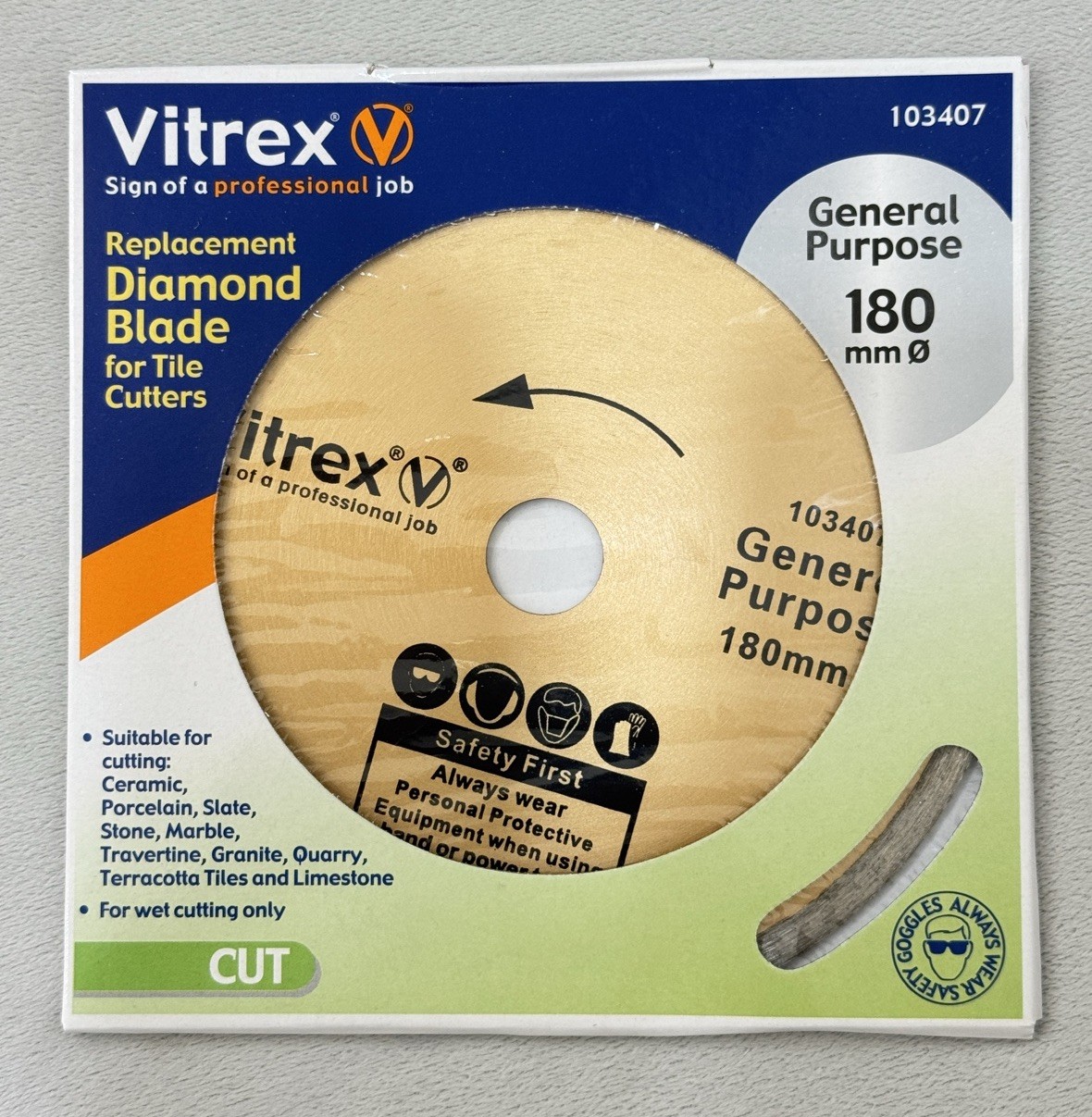 VITREX 180mm 7"" General Purpose Diamond Porcelain Tile Cutting Blade/Disc 103407