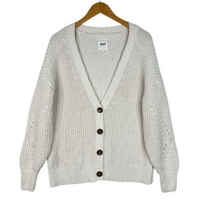 Aerie Cream Chunky Knit Cardigan Sweater Button Front Ivory Womens M Relaxed