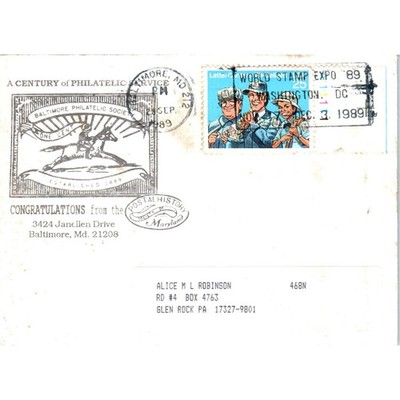 1989 Baltimore Philatelic Society Centennial Postal Cover AB6-TZ