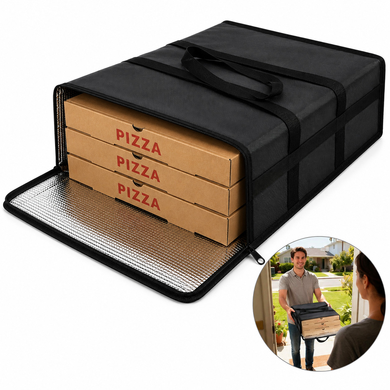 Large Insulated Pizza Bag Delivery Catering Takeout Hot Cold Food Carrier Tote
