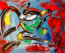 GREEN CUP  ABSTRACT  IMPRESSIONIST RED ORIGINAL OIL  PAINTING  CANADIAN hh9