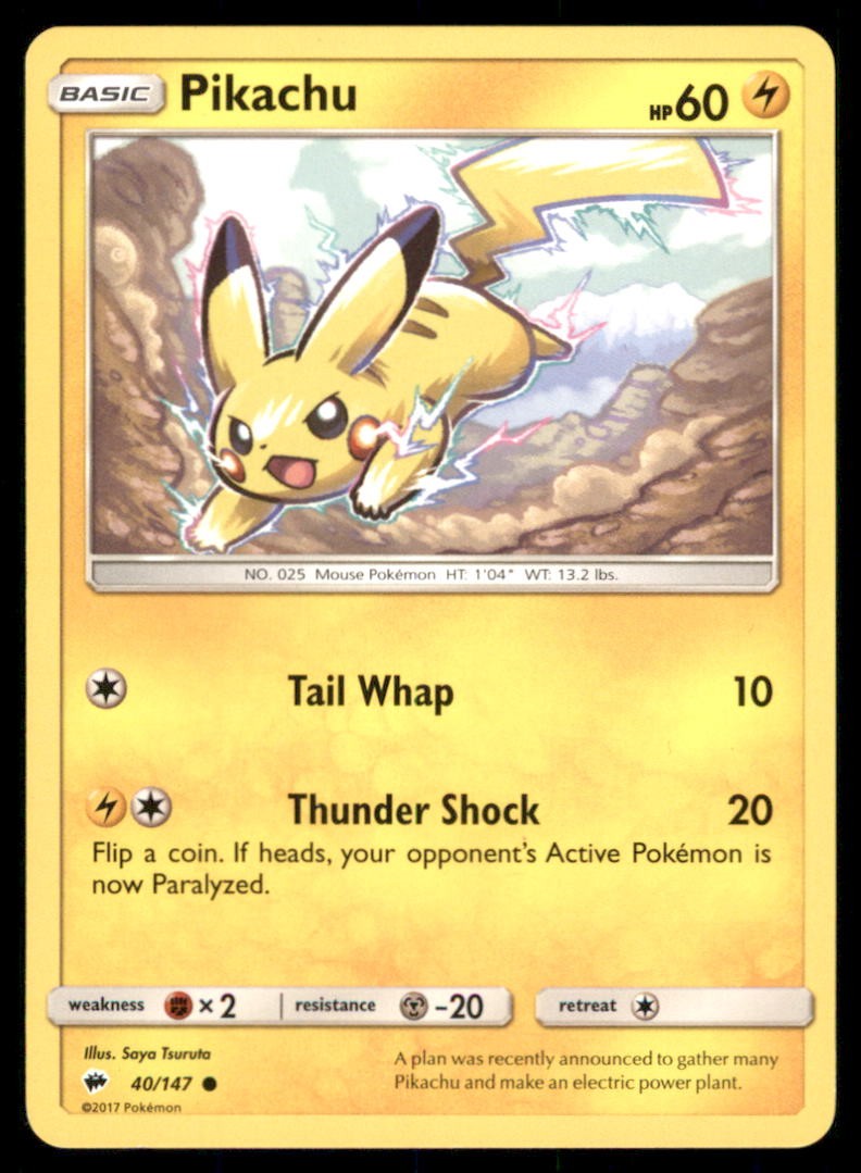 Pikachu 40/147 Burning Shadows Pokemon Card