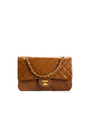 Chanel Womens Lambskin Leather Quilted Classic Double Flap Bag Handbag Brown