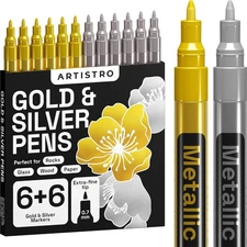 ARTISTRO 12 Oil-based Gold & Silver 1 Count (Pack of 1), Gold&Silver 