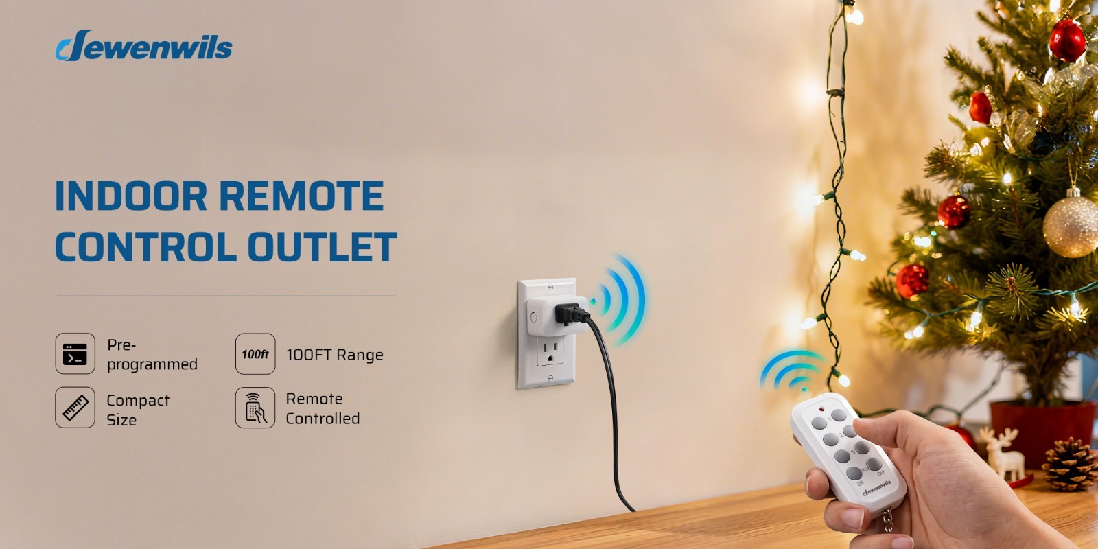 4-Button Remote Control Outlets, Wireless, for Lamps Fans Holiday Lights, 100ft