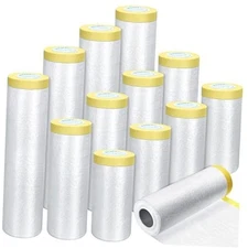 12 Rolls Assorted Plastic Sheeting Pre Taped Masking Film Clear Masking Paper 