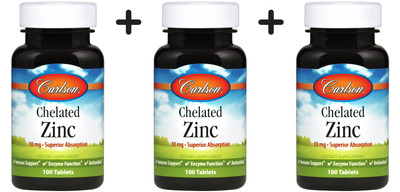 3 x Carlson Labs Chelated Zinc, 30mg - 100 Tabs (153,30 EUR/kg)