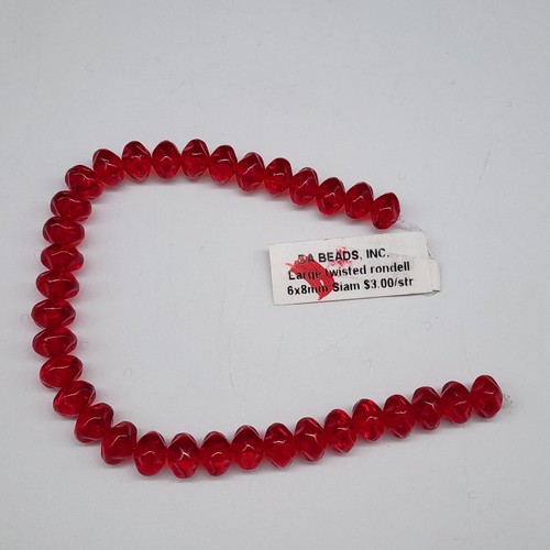Twisted Rondell Beads 6x8mm Red Siam Strand of 34 Beads Jewelry Supplies