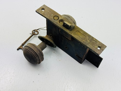 #ad Antique Doorknob Steel Lock Assembly Brass Knobs Plate Vintage Reclaim Hardware $64.99