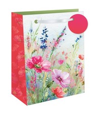 Medium Floral Gift Bag - Poppies and Wild Flowers with Foil Finish 10x8"