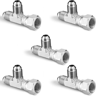 5 Pack JIC 37° Hydraulic Tee 3/8'' Female Swivel x 3/8'' Male x 3/8'' Male Fitting