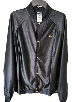 Reebok Gold Snap Basketball Jacket Men's  Large Satin Black Fabric Casual Coat 