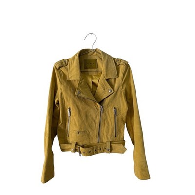 Blank NYC Moto Jacket Leather Small Mustard Yellow Biker Belted PO 107026