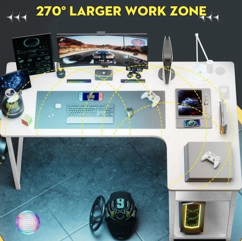L Shaped Gaming Desk with Power Outlets Corner Computer Desk 110x80CM-white 🚚💨 - Picture 8 of 8