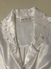 Vtg. Ashley Taylor Nightgown Women's White Satin Embroidered Flowers W/ Beads S