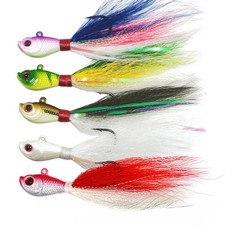 5 pcs bucktail Jigs Saltwater or Freshwater Bait,for bass flounder fluke Stri...