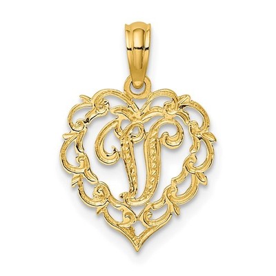 14K Gelbgold Herz Schrift Buchstabe V Initiale Charm Anhänger