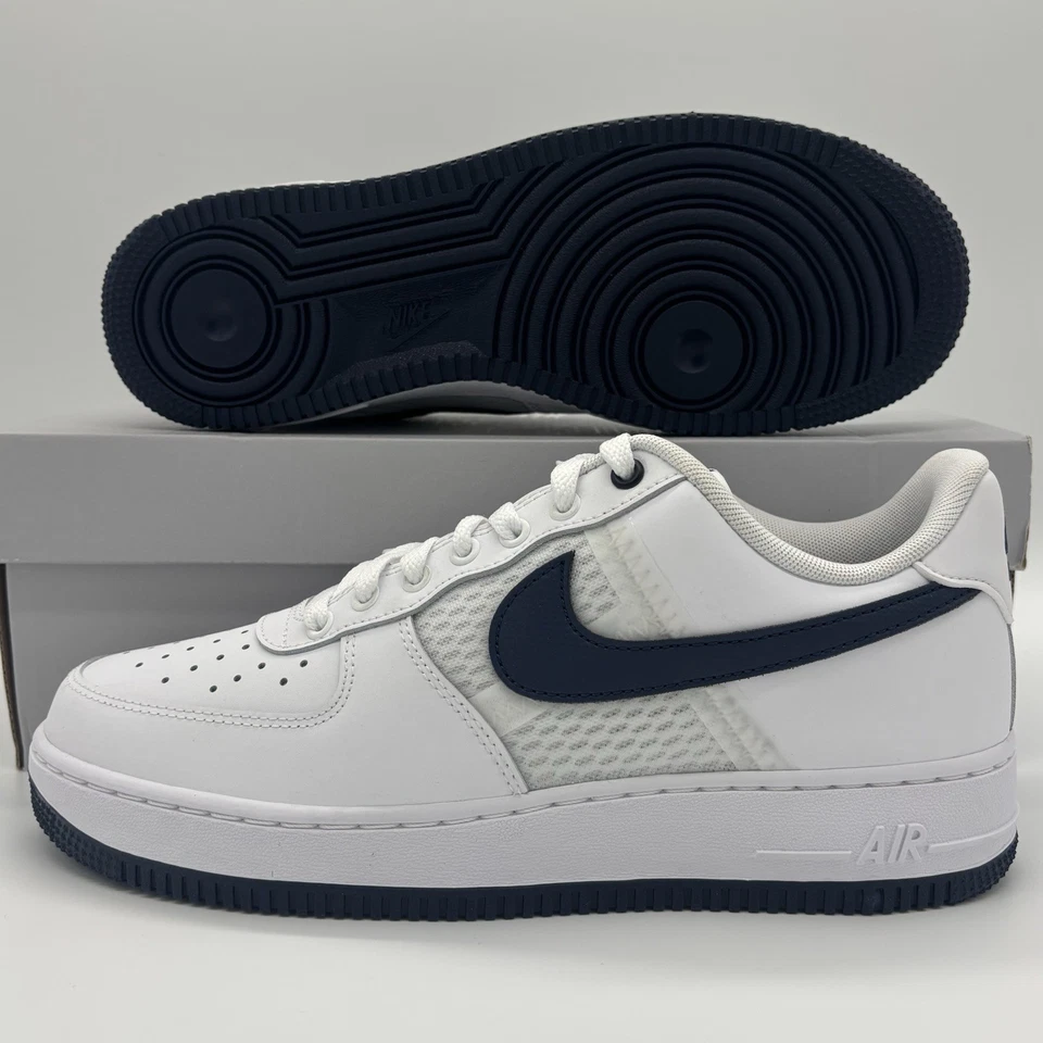 Nike Air Force 1 '07 LV8 Blanco Medianoche Azul Marino Tenis IH4462-100 Hombres Talla NUEVO Foto 2 de 4