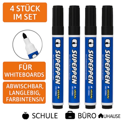 VERKO 4x Whiteboard marker schwarz Stifte Board Marker Abwischbar Whiteboardstifte