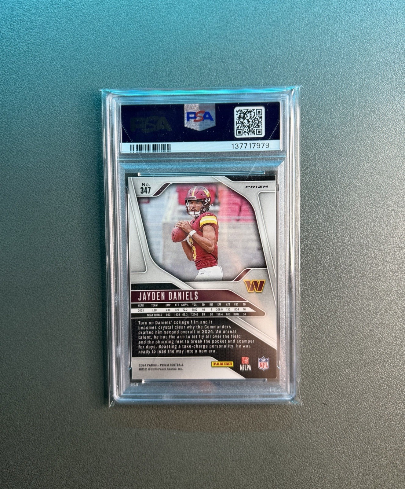 2024 Panini Prizm Prizms Orange Disco #347 Jayden Daniels Rookie RC PSA 9 MINT view 2