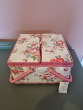 Cath Kidston Square White Floral Oilcloth Double Sewing Box. BNWT