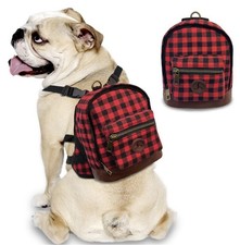 Dog Knapsack S Pet Self Carrier Harness Dog Outdoor Self-Backpack Buffalo Plaid