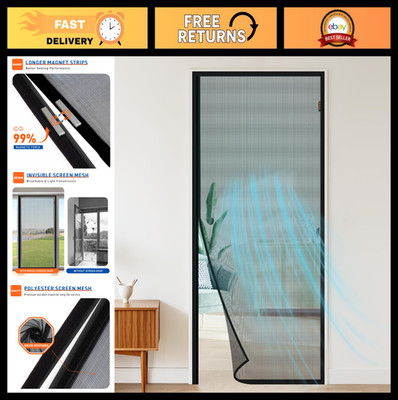 Magnetic Screen Door 32x80'' Heavy Duty Mesh Curtain, Side Opening, Black, Airflo
