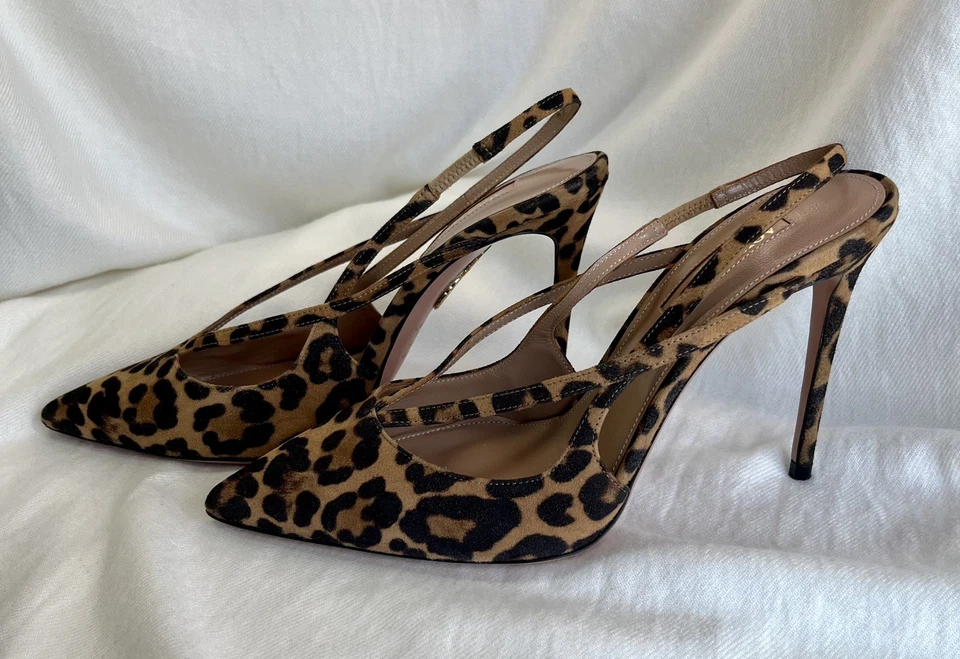 Tacones Aquazzura Firenze estampado de leopardo gamuza con tiras, talla 36,5/US 6,5 Foto 2 de 4
