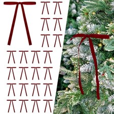 24 Pcs Burgundy/Wine Dark Red Velvet Bows Ornaments for Christmas Tree, Vinta...