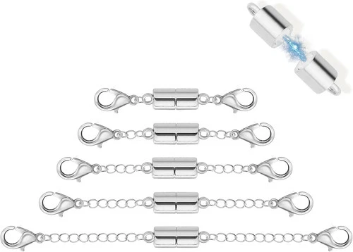 5Pcs Silver Magnetic Necklace Extender, Magnetic Necklace Clasps and Closures wi - product listing photo