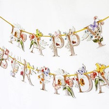Flower Butterfly Happy Birthday Banner, Boho Groovy Floral and Butterflies Bday