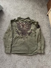 y2K Mens Affliction black premium green button up size XL biker grunge